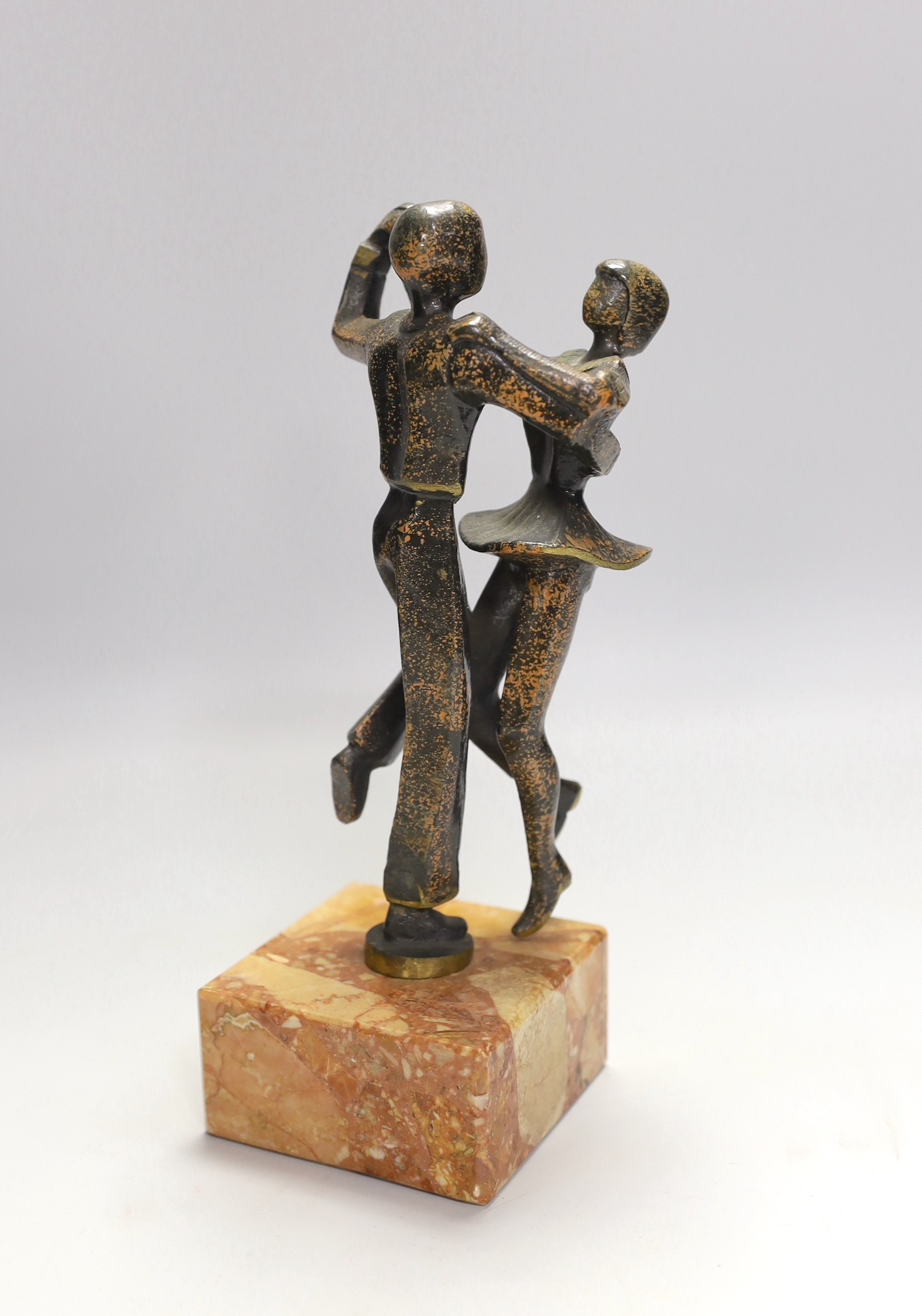 A modern bronze of dancers on marble base, 23cm